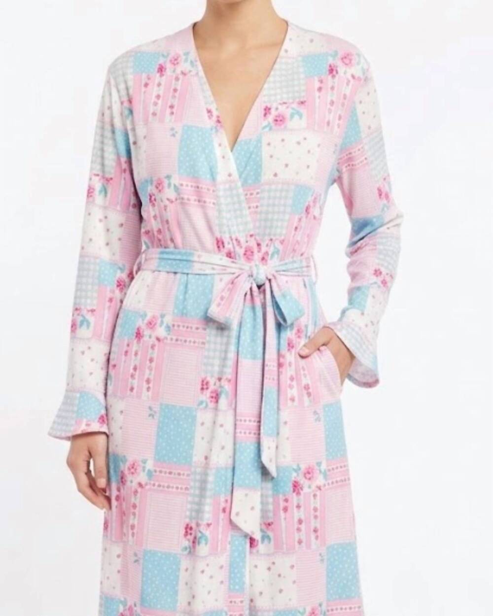 NEW JESS LEA heirloom patchwork ribbed robe in pink